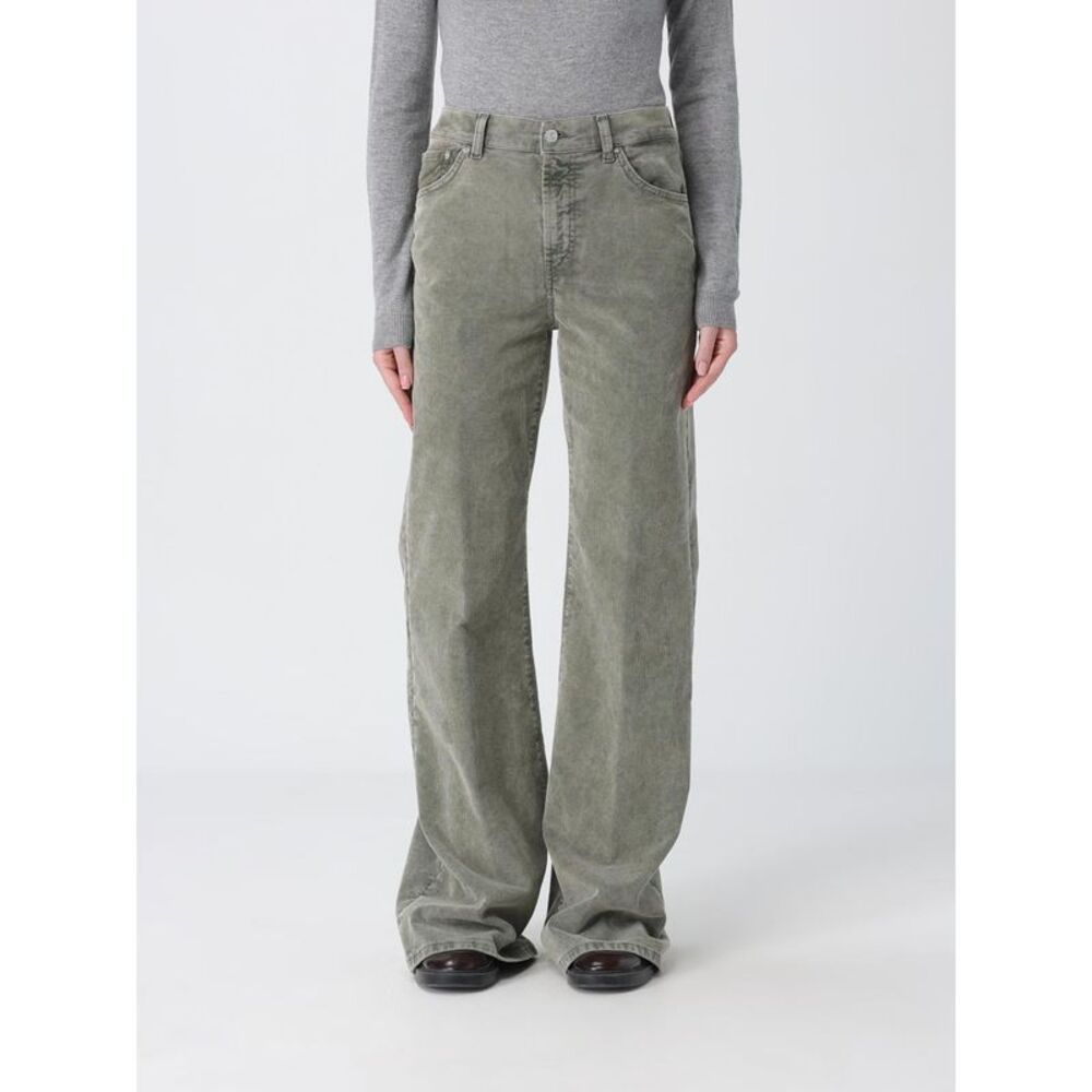Dondup Women Dondup Flared Corduroy Jeans In Green With Mid-Rise Waist